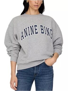 Anine Bing Spencer Sweatshirt Logo in Heather Grey NWT